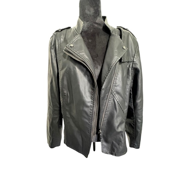 Motown Jackets & Blazers - Chouyatou 2XL Black Moto Jacket Faux Leather Zip Biker Lightweight